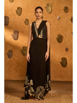 Masaba - Black Zen Pre Drape Saree with Stitched Blouse