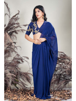 RIRASA - Tarini Blue Pre Drape Saree with Stitched Blouse