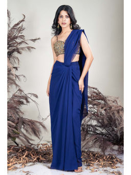 RIRASA - Prerana Blue Pre Drape Saree with Stitched Blouse