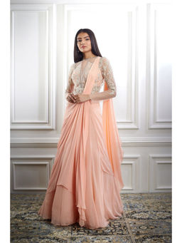 MANDIRA WIRK - Peach drape Dori Pre Draped Saree With Stitched Blouse