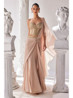 MANDIRA WIRK - Draped Metallic Pre Draped Saree With Stitched Blouse