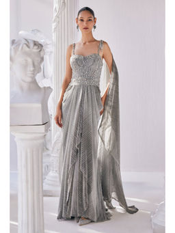 MANDIRA WIRK - Metallic Ombre Pre Draped Saree with Stitched Blouse