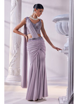 MANDIRA WIRK - Lilac Pre Draped Saree With Stitched Blouse and Belt