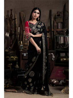PALLAVI JAIPUR - Black Sequined Saree with Stitched Blouse