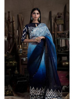 PALLAVI JAIPUR - Blue Gota Saree with Stitched Blouse