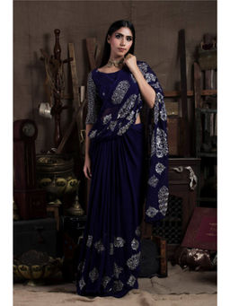 PALLAVI JAIPUR - Purple Sequined Saree with Stitched Blouse