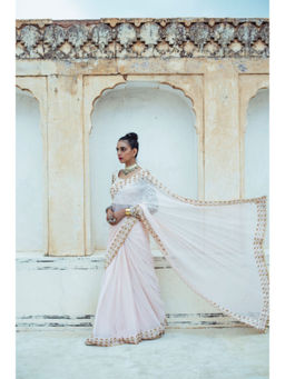 PALLAVI JAIPUR - Pink Sequined Saree with Stitched Blouse