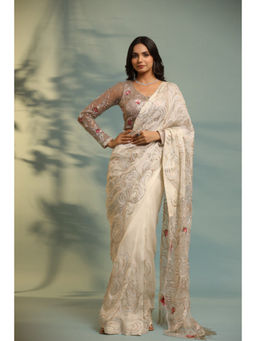 PALLAVI JAIPUR - Ivory Embroidered Saree with Stitched Blouse