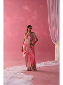 Rukinder Kumar - Sunset Glamour Pre Draped Saree with Stitched Blouse