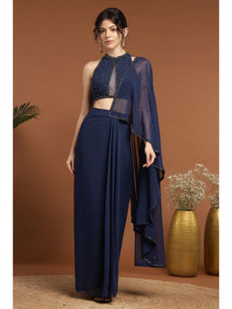 RIRASA - Mohnish Blue Saree with Stitched Blouse