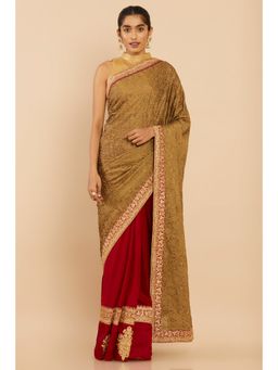 Soch - Women Maroon Silk Saree with Unstitched Blouse