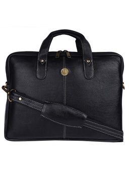 HiLEDER - Pure Leather 15" Briefcase Laptop Messenger Crossbody Office Bag Black