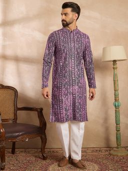 ETHNIC BAY - Men Viscose Rayon Purple Embroidered Kurta with Pyjama