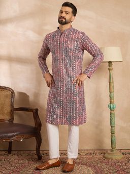 ETHNIC BAY - Men Viscose Rayon Brown Embroidered Kurta with Pyjama