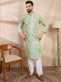 ETHNIC BAY - Men Viscose Rayon Green Embroidered Kurta with Pyjama