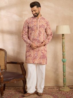 ETHNIC BAY - Men Viscose Rayon Orange Embroidered Kurta with Pyjama