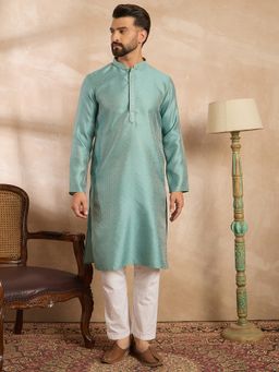 ETHNIC BAY - Men Polyester Blue Embroidered Kurta with Pyjama