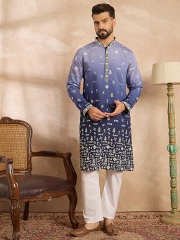 ETHNIC BAY - Men Silk Blend Purple Embroidered Kurta with Pyjama