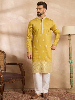 ETHNIC BAY - Men Polyester Yellow Embroidered Kurta with Pyjama