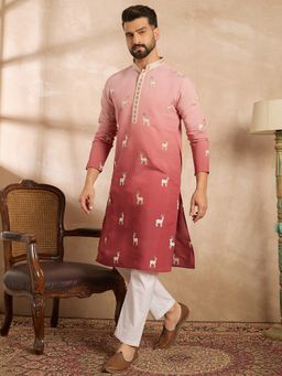 ETHNIC BAY - Men Silk Blend Red Embroidered Kurta with Pyjama