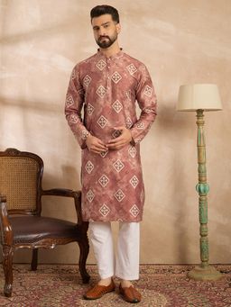 ETHNIC BAY - Men Cotton Brown Embroidered Kurta with Pyjama