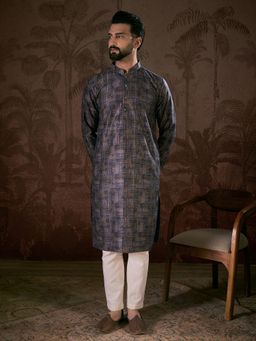 ETHNIC BAY - Men Silk Blend Purple Abstract Kurta with Pyjama