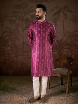 ETHNIC BAY - Men Silk Blend Purple Floral Kurta with Pyjama