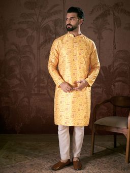 ETHNIC BAY - Men Silk Blend Yellow Ethnic Kurta with Pyjama