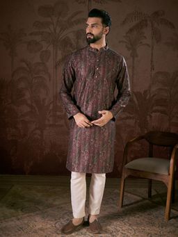 ETHNIC BAY - Men Silk Blend Purple Ethnic Kurta with Pyjama