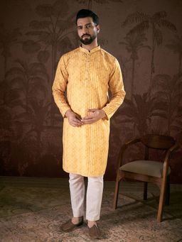 ETHNIC BAY - Men Silk Blend Yellow Ethnic Kurta with Pyjama