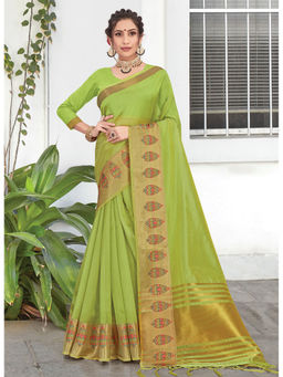 Sangam Prints - Green Siroski Work Traditional Tassle Saree with Unstitched Blouse
