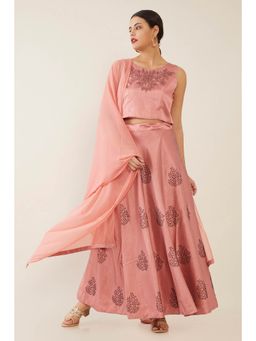 Soch - Women Peach Embellished Sequined Ghagra Choli (Set of 3)