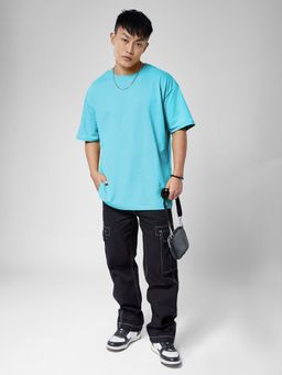 The Souled Store - Solid Airy Blue Oversized T-Shirts