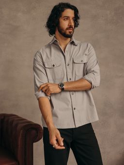 Andamen - Men Grey Pocket Detail Cotton Regular Fit Overshirt