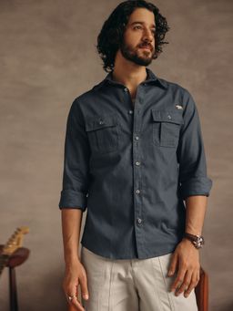 Andamen - Blue Men Pocket Detail Cotton Slim Fit Shirt