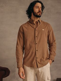 Andamen - Brown Men Corduroy Cotton Blend Slim Fit Shirt