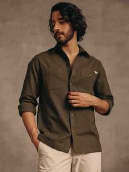 Andamen - Men Olive Pocket Detail Cotton Regular Fit Shirt