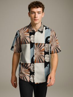 BULLMER - Trendy Cotton Blend Printed Casual Half Sleeve Multicolor Shirt