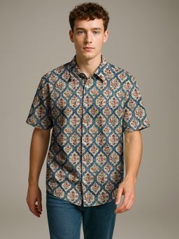 BULLMER - Trendy Regular Fit Cotton Blend Casual Half Sleeve Beige Shirt