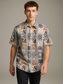BULLMER - Trendy Regular Fit Cotton Blend Printed Half Sleeve Multicolor Shirt