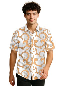 BULLMER - Trendy Regular Fit Cotton Blend Printed Casual Half Sleeve Orange Shirt