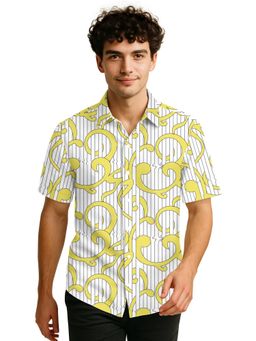 BULLMER - Trendy Regular Fit Cotton Blend Printed Casual Half Sleeve Yellow Shirt