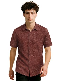 BULLMER - Trendy Regular Fit Cotton Blend Printed Casual Half Sleeve Brown Shirt