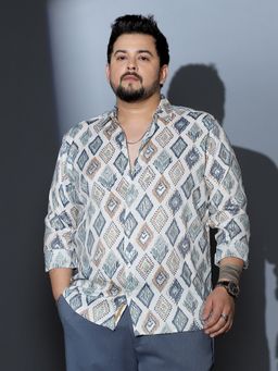 Instafab Plus - Men Off White Nomadic Lozenge Shirt
