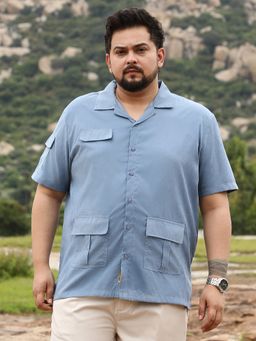 Instafab Plus - Men Powder Blue Utility Resort Oversized Shirt
