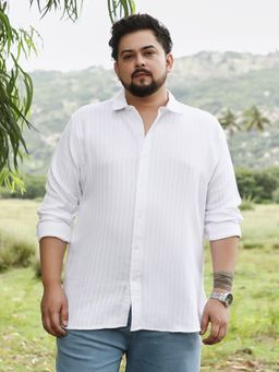 Instafab Plus - Men Chalk White Rope Textured Jacquard Shirt