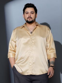 Instafab Plus - Men Buff Beige Solid Satin Regular Shirt
