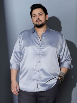 Instafab Plus - Men Light Grey Solid Satin Regular Shirt