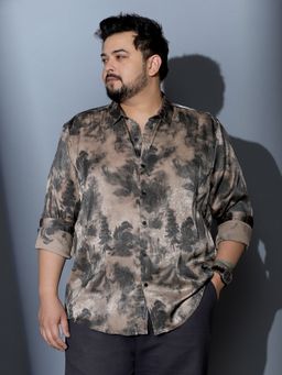 Instafab Plus - Men Sand Beige Gleaming Shirt