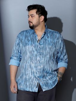 Instafab Plus - Men Sky Blue Contrast Abstract Imprint Shirt